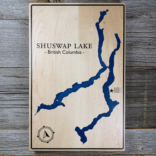 Epoxy map of Shuswap Lake, Columbia-Shuswap, British Columbia, Canada, handmade by Keyway