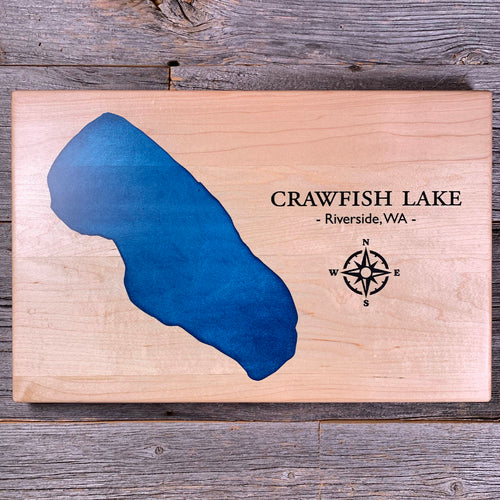 Epoxy map of Crawfish Lake, Riverside, Washington, USA, handmade by Keyway