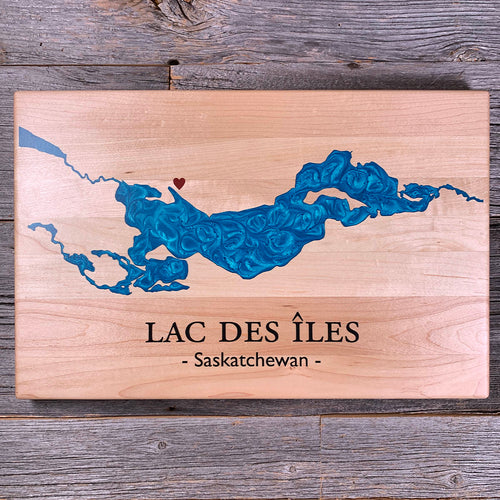 Epoxy map of Lac des Îles, Meadow Lake, Saskatchewan, Canada, handmade by Keyway