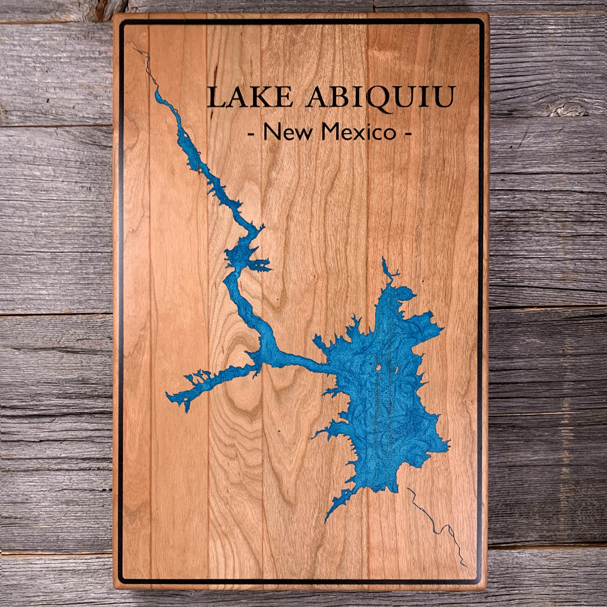 Epoxy map of Abiquiu Lake, Abiquiú, New Mexico, USA, handmade by Keyway