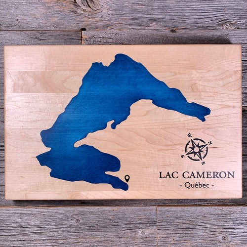 Epoxy map of Lac Cameron, Laurentides, Québec, Canada, handmade by Keyway