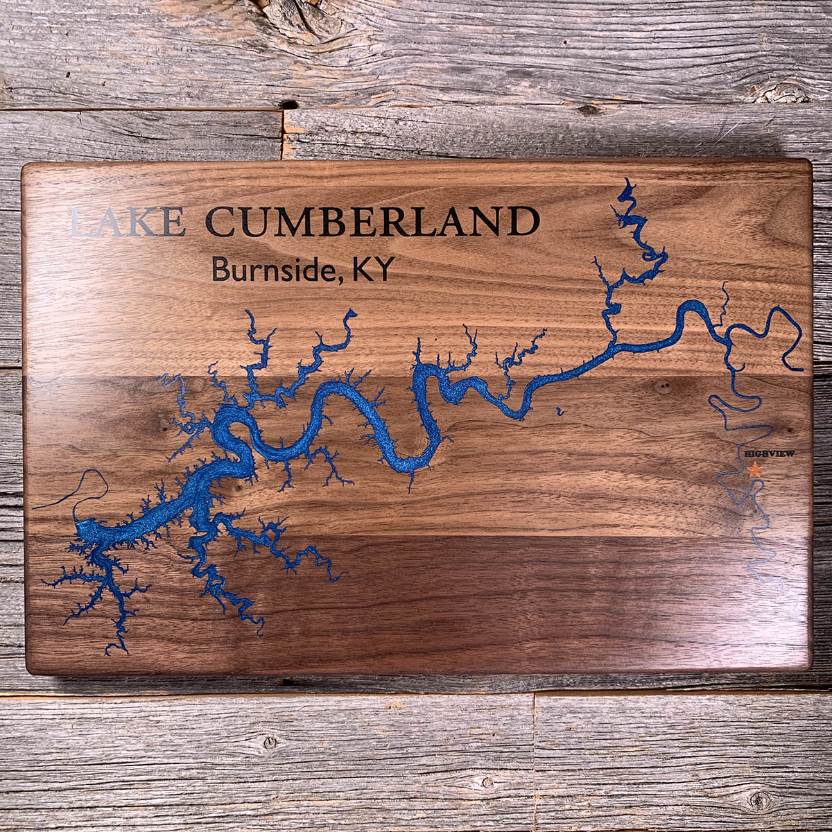 Epoxy map of Lake Cumberland, Burnside, Kentucky, USA, handmade by Keyway