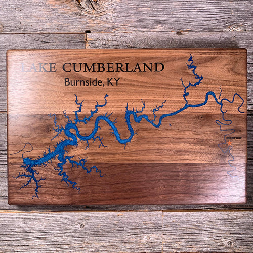 Epoxy map of Lake Cumberland, Burnside, Kentucky, USA, handmade by Keyway