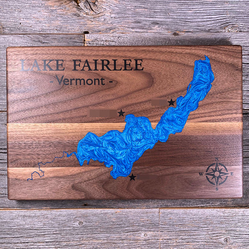 Epoxy map of Lake Fairlee, Upper Valley, Vermont, USA, handmade by Keyway