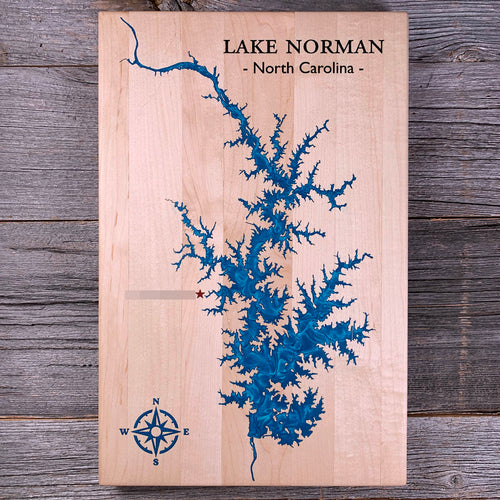 Epoxy map of Lake Norman, Mooresville, North Carolina, USA, handmade by Keyway