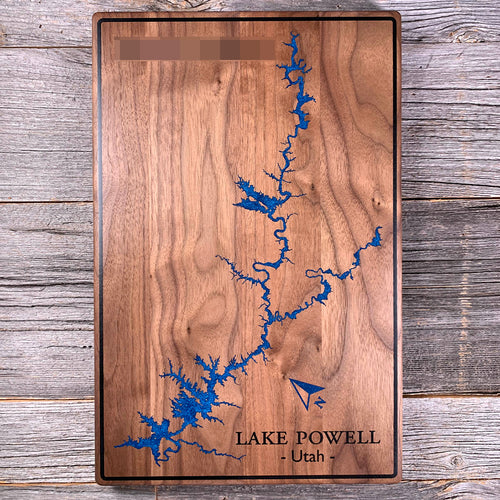 Epoxy map of Lake Powell, Glen Canyon, Utah, USA, handmade by Keyway