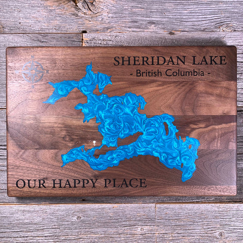 Epoxy map of Sheridan Lake, South Cariboo, British Columbia, Canada, handmade by Keyway