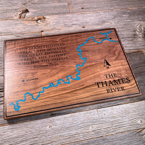 Epoxy map of Thames River, London, Ontario, Canada, handmade by Keyway