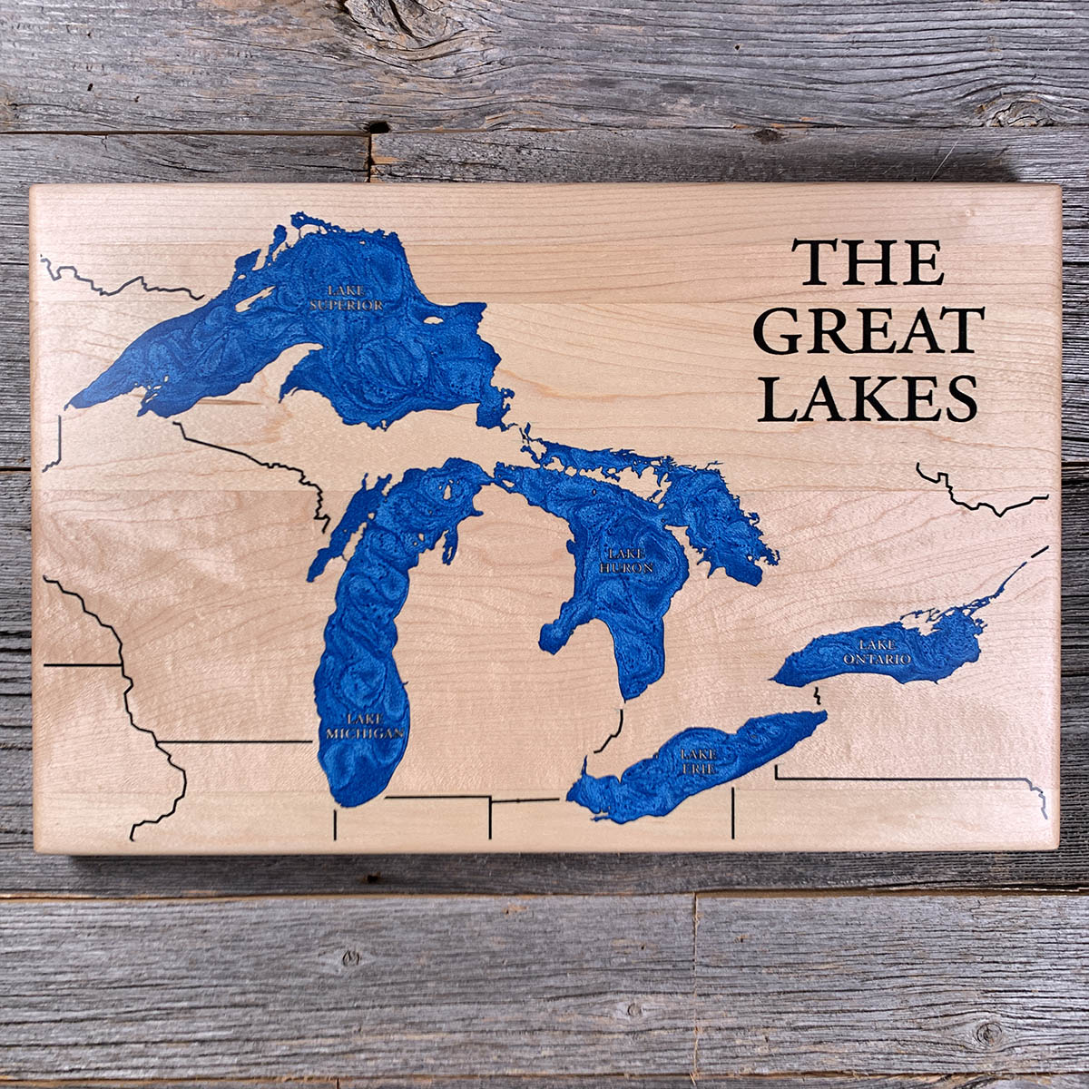 Epoxy map of Great Lakes, Ontario, Canada, handmade by Keyway