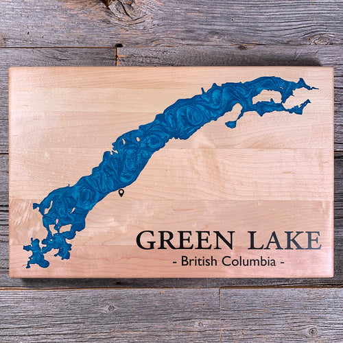 Epoxy map of Green Lake, South Cariboo, British Columbia, Canada, handmade by Keyway