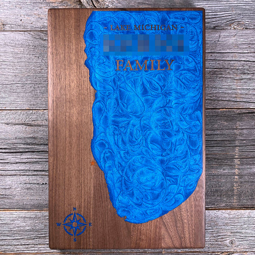 Epoxy map of Lake Michigan, Highland Park, Illinois, USA, handmade by Keyway