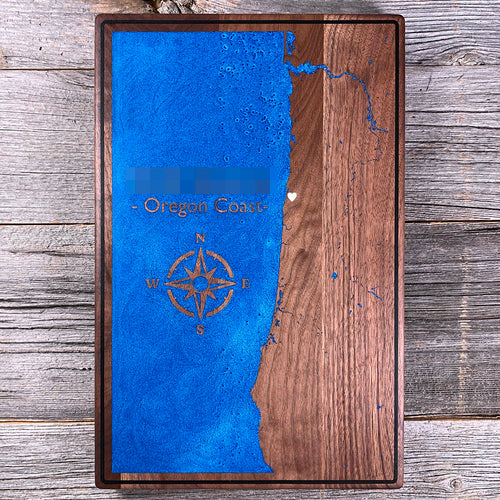 Epoxy map of Oregon Coast, Lincoln County, Oregon, USA, handmade by Keyway