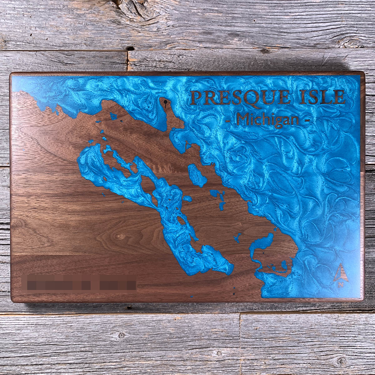 Epoxy map of Presque Isle County, Presque Isle County, Michigan, USA, handmade by Keyway