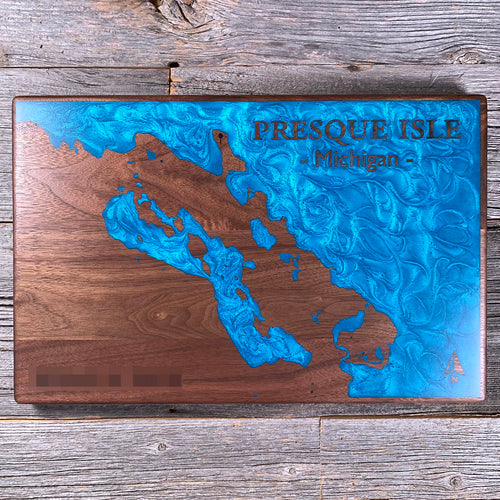 Epoxy map of Presque Isle County, Presque Isle County, Michigan, USA, handmade by Keyway