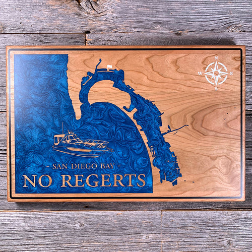 Epoxy map of San Diego Bay, San Diego, California, USA, handmade by Keyway