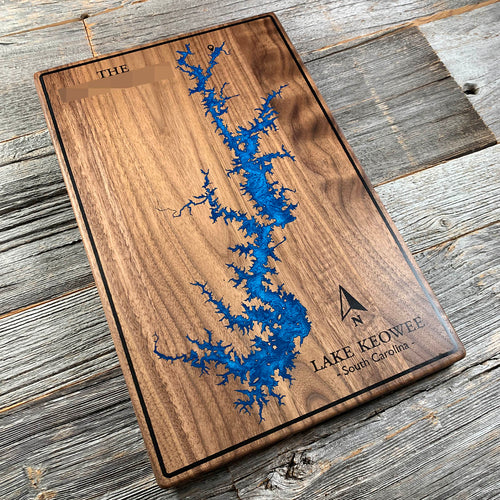 Epoxy map of Lake Keowee, Oconee County, South Carolina, USA, handmade by Keyway