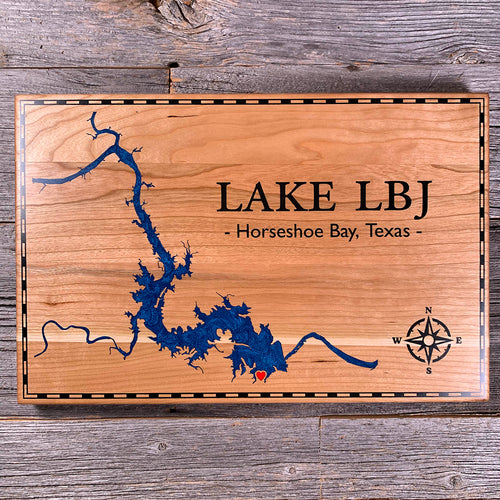 Epoxy map of Lake Lyndon B. Johnson, Horseshoe Bay, Texas, USA, handmade by Keyway