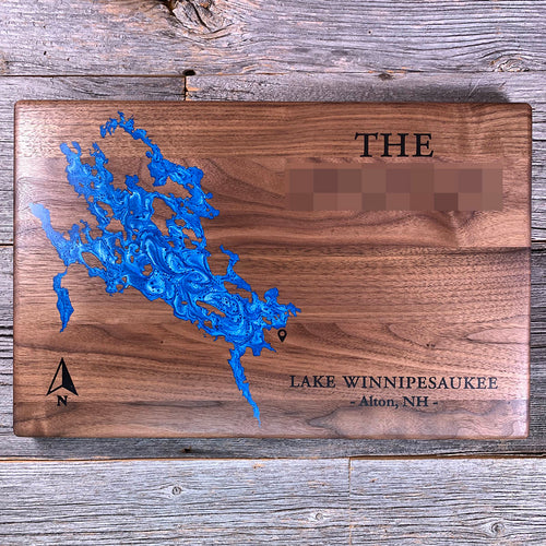 Epoxy map of Lake Winnipesaukee, Alton, New Hampshire, USA, handmade by Keyway