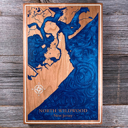 Epoxy map of North Wildwood, Cape May County, New Jersey, USA, handmade by Keyway