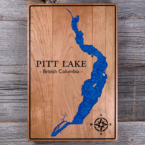 Epoxy map of Pitt Lake, Pitt Meadows, British Columbia, Canada, handmade by Keyway