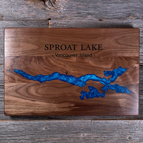 Epoxy map of Sproat Lake, Port Alberni, British Columbia, Canada, handmade by Keyway