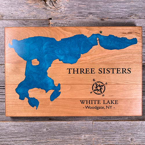 Epoxy map of White Lake, Woodgate, New York, USA, handmade by Keyway