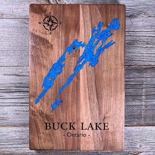 Epoxy map of Buck Lake, South Frontenac, Ontario, Canada, handmade by Keyway