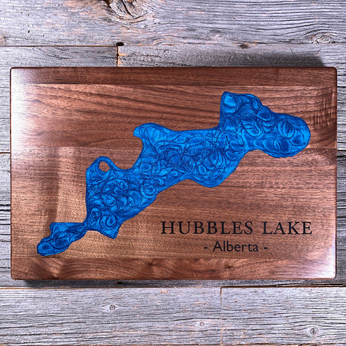 Epoxy map of Hubbles Lake, Parkland County, Alberta, Canada, handmade by Keyway