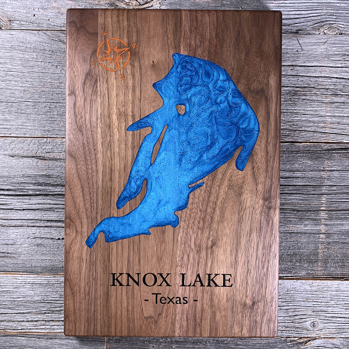 Epoxy map of Knox Lake, Limestone County, Texas, USA, handmade by Keyway