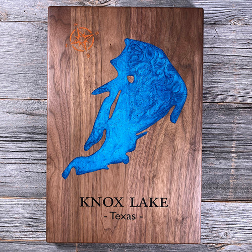 Epoxy map of Knox Lake, Limestone County, Texas, USA, handmade by Keyway