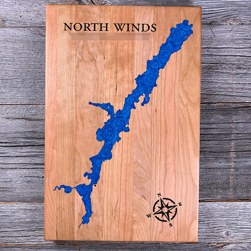 Epoxy map of North Wind Lake, Greenstone, Ontario, Canada, handmade by Keyway