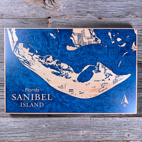 Epoxy map of Sanibel Island, Florida, USA, handmade by Keyway