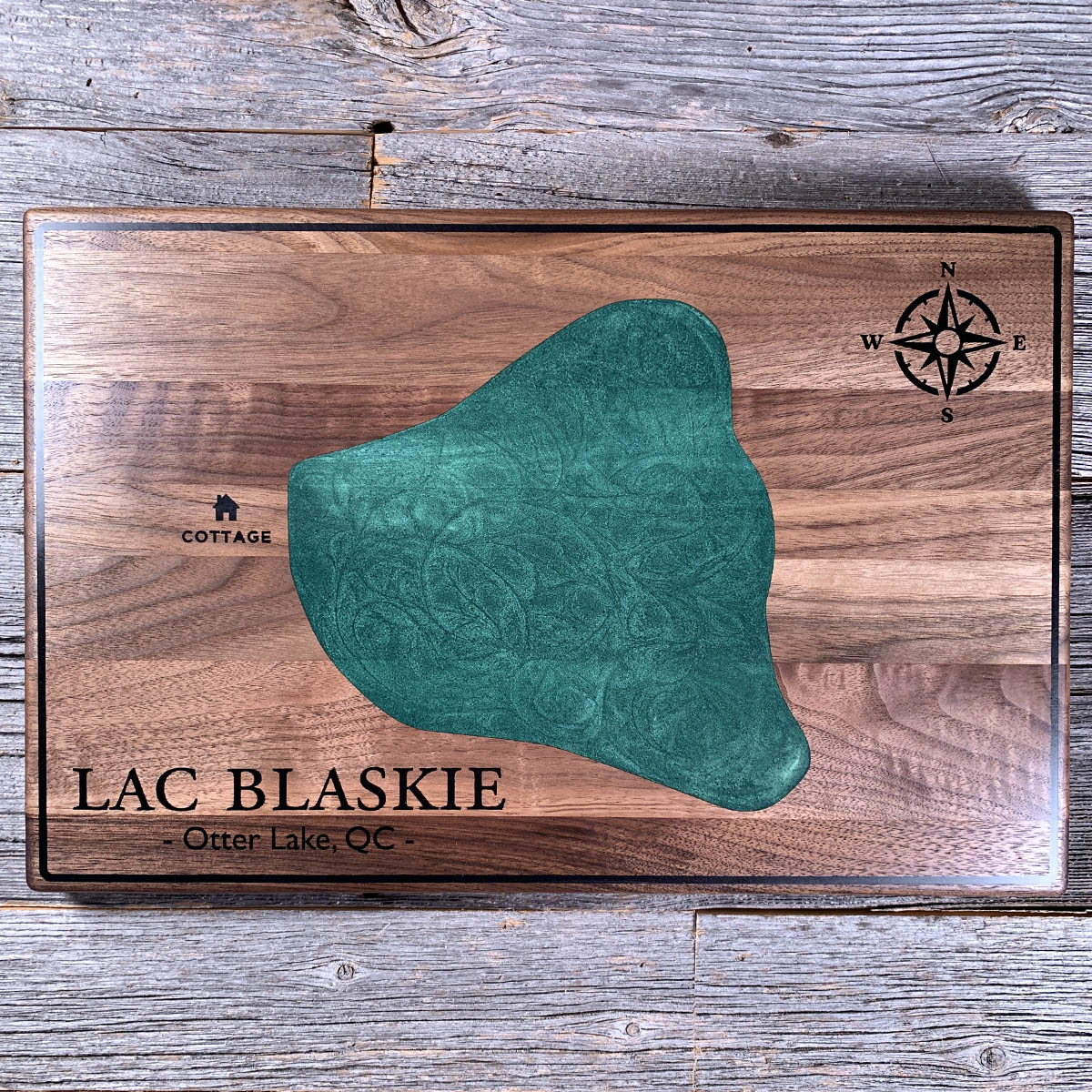 Epoxy map of Lac Blaskie, Otter Lake, Quebec, Canada, handmade by Keyway