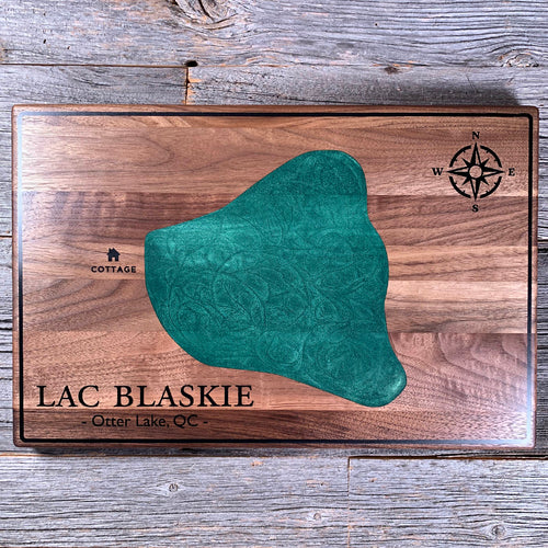 Epoxy map of Lac Blaskie, Otter Lake, Quebec, Canada, handmade by Keyway