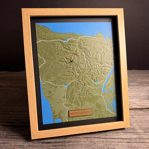 3D Printed map of Mount Olympus, Jefferson County, Washington, USA, handmade by Keyway