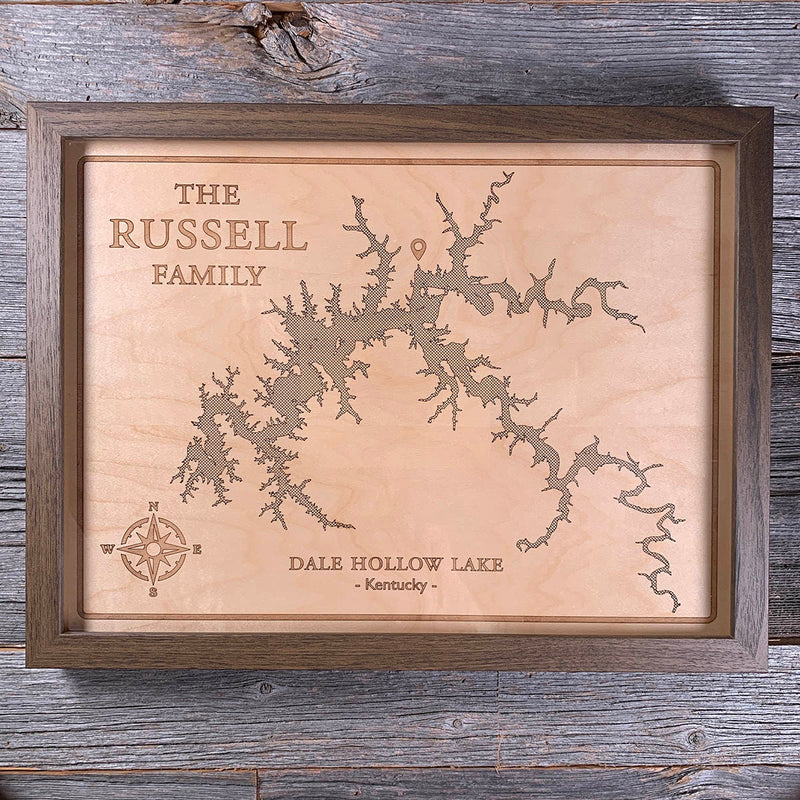 Engraved and Framed Walnut and Maple Lake Art by Keyway