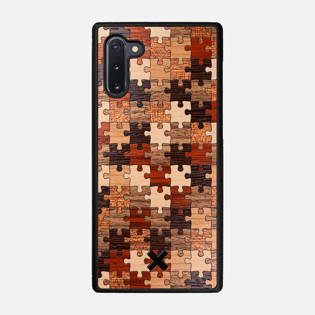 Puzzle Case for the Samsung Galaxy Note 10 featuring a Wenge, Maple, Cherry, Sapele, Padauk, and Walnut Wood backer with the Keyway X Mark#Phone Model_Galaxy Note 10