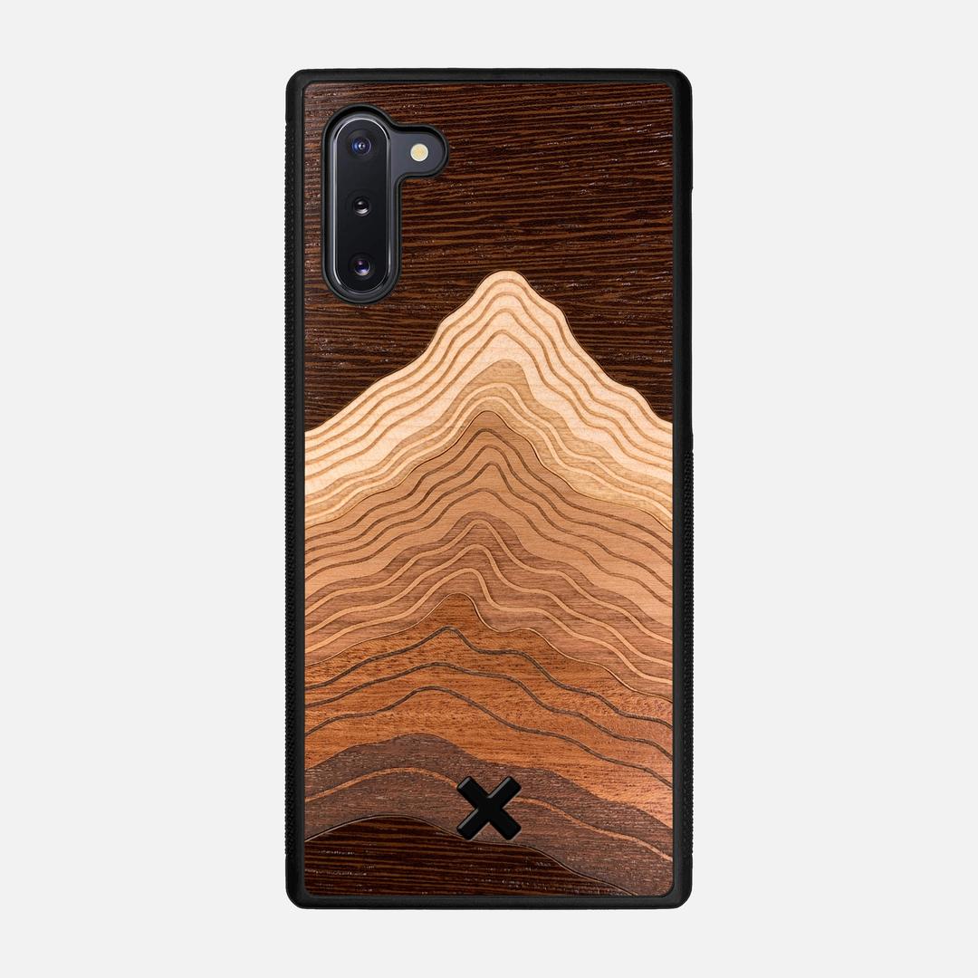 Summit Case for the Samsung Galaxy Note 10 featuring a mountain of Wenge, Maple, Cherry, and Sapele Wood backer with the Keyway X Mark#Phone Model_Galaxy Note 10