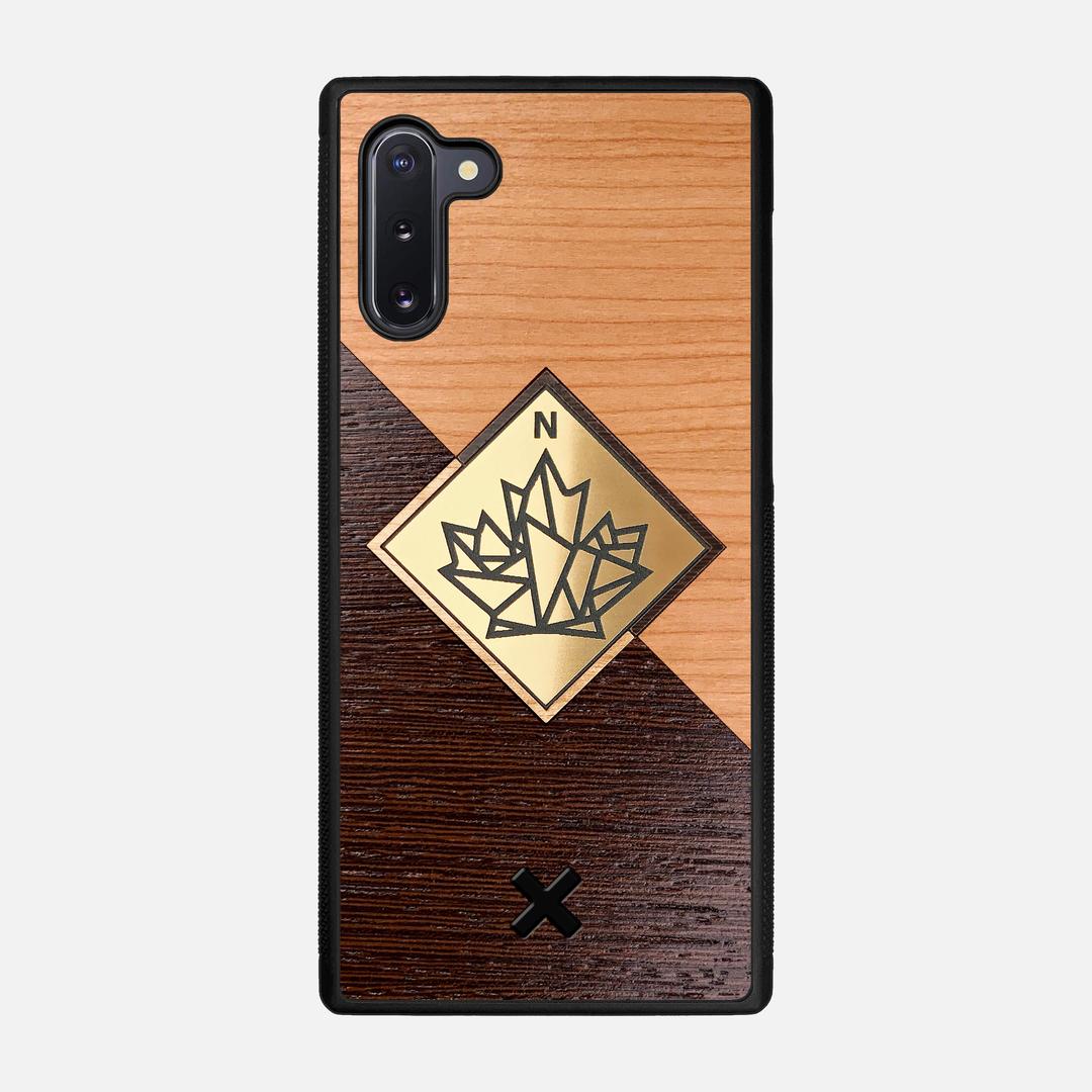 True North Case for the Samsung Galaxy Note 10 featuring an Engraved Gold, Cherry, and Wenge Wood backer with the Keyway X Mark#Phone Model_Galaxy Note 10