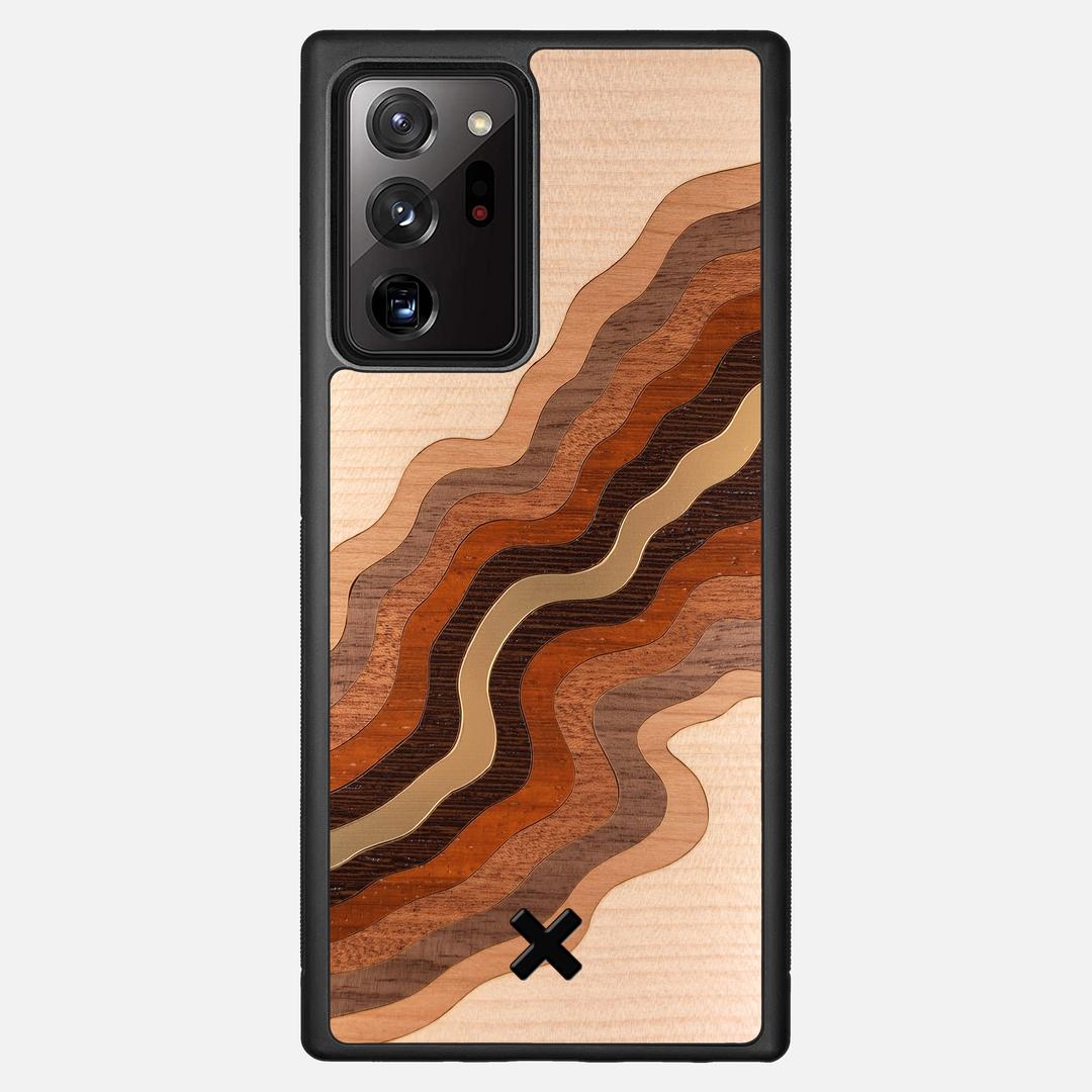 Canyon Case for the Samsung Galaxy Note 20 Ultra featuring a flowing Gold, Maple, Cherry, Walnut, Sapele, Padauk, and Wenge Wood backer with the Keyway X Mark#Phone Model_Galaxy Note 20 Ultra