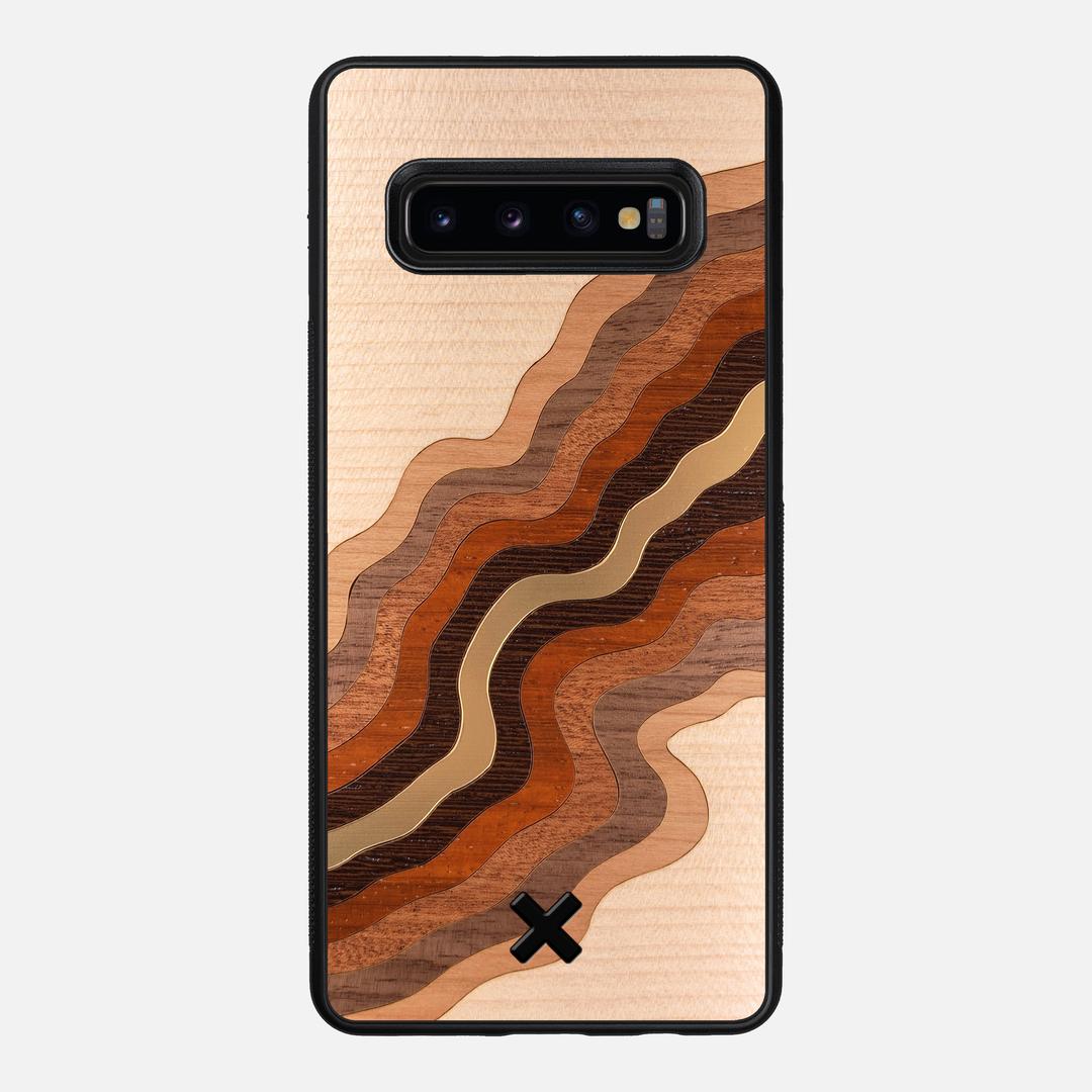 Canyon Case for the Samsung Galaxy S10 Plus featuring a flowing Gold, Maple, Cherry, Walnut, Sapele, Padauk, and Wenge Wood backer with the Keyway X Mark#Phone Model_Galaxy S10 Plus