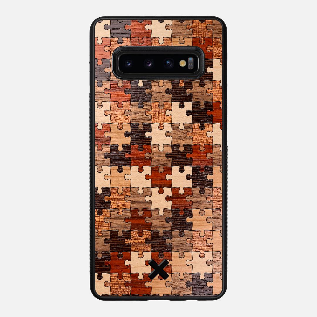 Puzzle Case for the Samsung Galaxy S10 Plus featuring a Wenge, Maple, Cherry, Sapele, Padauk, and Walnut Wood backer with the Keyway X Mark#Phone Model_Galaxy S10 Plus
