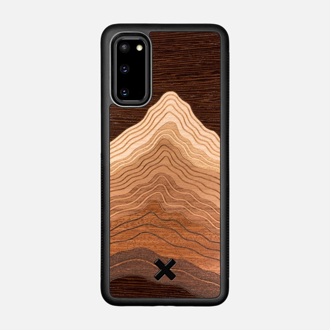 Summit Case for the Samsung Galaxy S20 featuring a mountain of Wenge, Maple, Cherry, and Sapele Wood backer with the Keyway X Mark#Phone Model_Galaxy S20