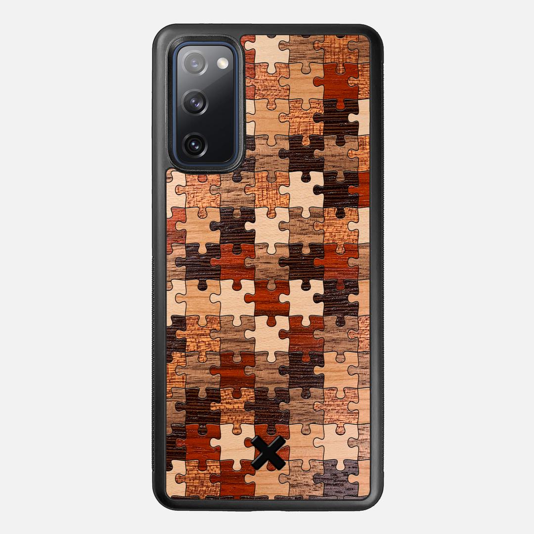 Puzzle Case for the Samsung Galaxy S20 FE featuring a Wenge, Maple, Cherry, Sapele, Padauk, and Walnut Wood backer with the Keyway X Mark#Phone Model_Galaxy S20 FE
