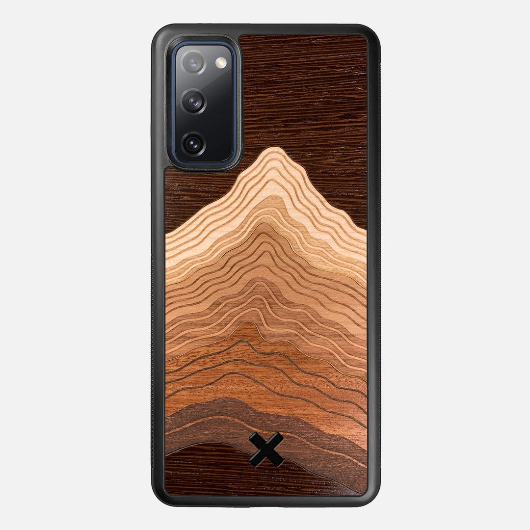 Summit Case for the Samsung Galaxy S20 FE featuring a mountain of Wenge, Maple, Cherry, and Sapele Wood backer with the Keyway X Mark#Phone Model_Galaxy S20 FE