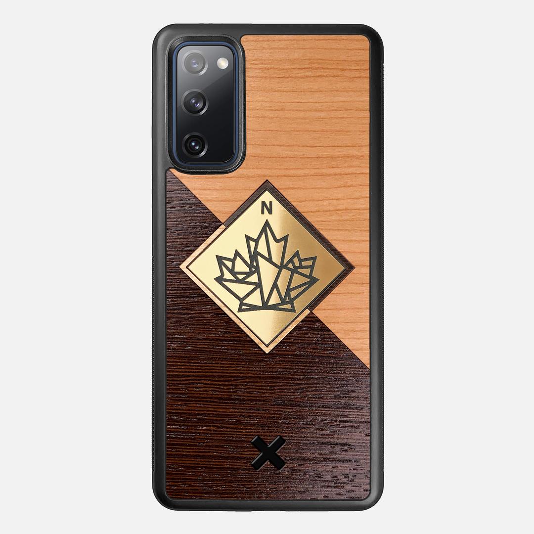 True North Case for the Samsung Galaxy S20 FE featuring an Engraved Gold, Cherry, and Wenge Wood backer with the Keyway X Mark#Phone Model_Galaxy S20 FE