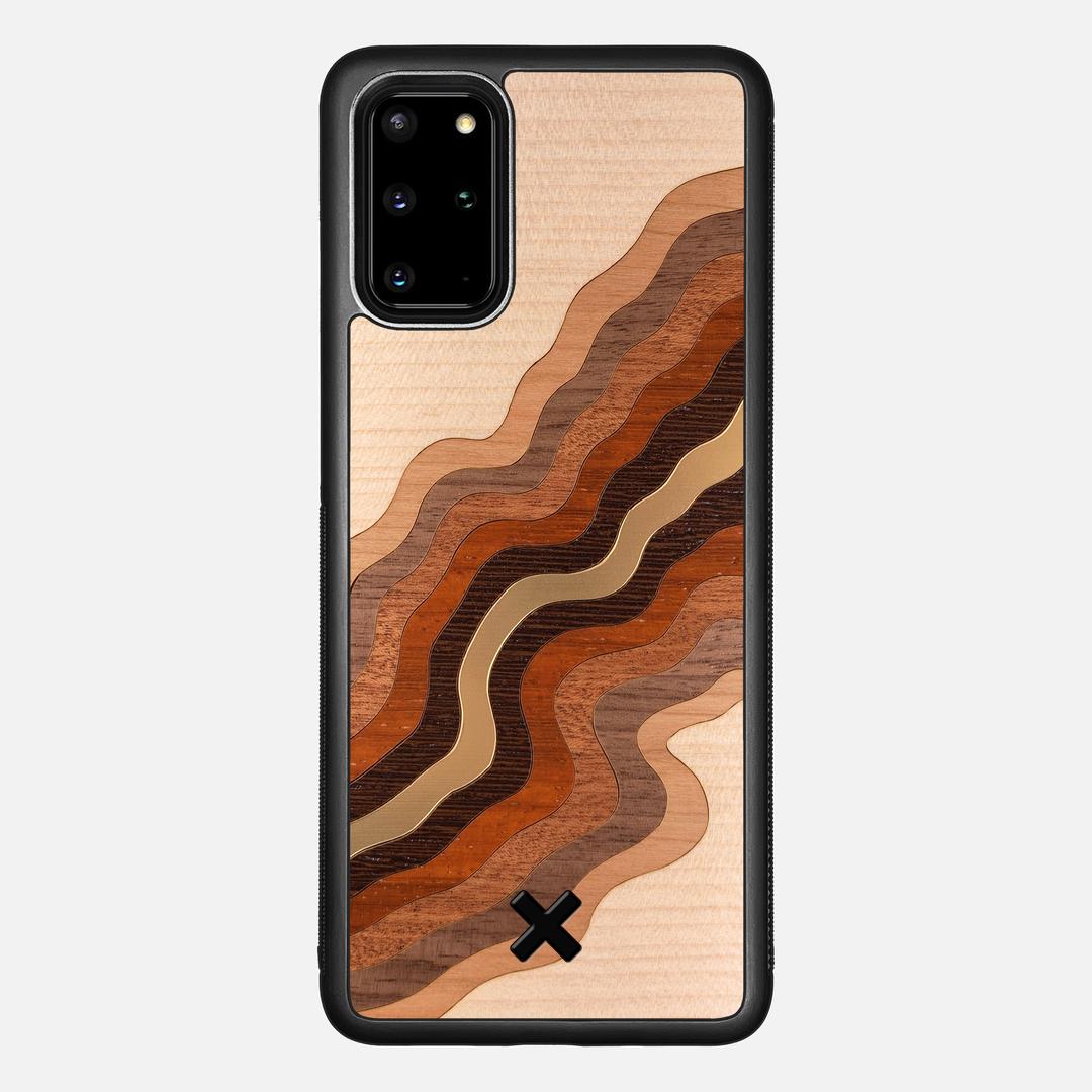 Canyon Case for the Samsung Galaxy S20 Plus featuring a flowing Gold, Maple, Cherry, Walnut, Sapele, Padauk, and Wenge Wood backer with the Keyway X Mark#Phone Model_Galaxy S20 Plus