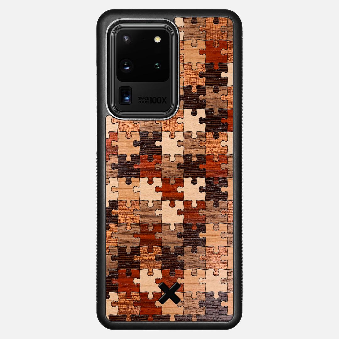 Puzzle Case for the Samsung Galaxy S20 Ultra featuring a Wenge, Maple, Cherry, Sapele, Padauk, and Walnut Wood backer with the Keyway X Mark#Phone Model_Galaxy S20 Ultra