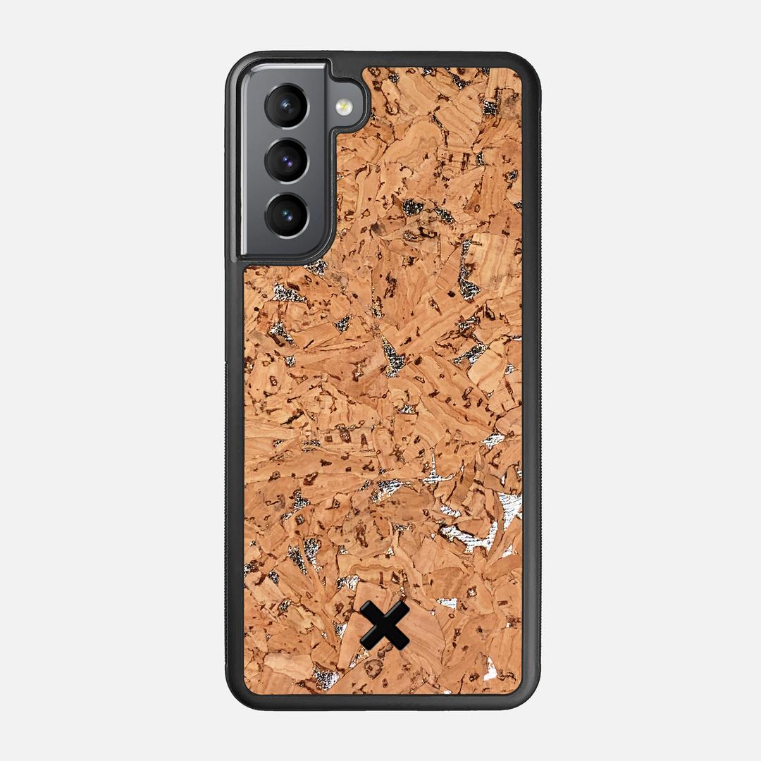 Silver Cork Case for the Samsung Galaxy S21 featuring a Genuine Cork backer with the Keyway X Mark#Phone Model_Galaxy S21