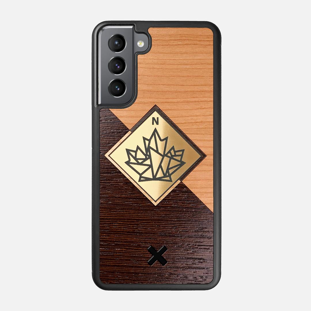 True North Case for the Samsung Galaxy S21 featuring an Engraved Gold, Cherry, and Wenge Wood backer with the Keyway X Mark#Phone Model_Galaxy S21